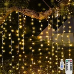 1pc Curtain Light 300 LEDs Window String Light Christmas Wedding Party Decorations, Warm White