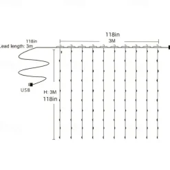 1pc Curtain Light 300 LEDs Window String Light Christmas Wedding Party Decorations, Warm White