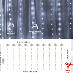 1pc Curtain Lights 300 LED Curtain Fairy Lights with Remote 8 Modes 9.8 9.8 Ft Curtain String Lights Waterproof USB Plug In Copper Wire Lights For Bedroom Window Chrismas Wedding Party