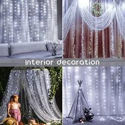 1pc Curtain Lights 300 LED Curtain Fairy Lights with Remote 8 Modes 9.8 9.8 Ft Curtain String Lights Waterproof USB Plug In Copper Wire Lights For Bedroom Window Chrismas Wedding Party