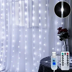 1pc Curtain Lights 300 LED Curtain Fairy Lights with Remote 8 Modes 9.8 9.8 Ft Curtain String Lights Waterproof USB Plug In Copper Wire Lights For Bedroom Window Chrismas Wedding Party