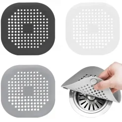 2pc Drain Hair Catcher With Suction Cup Durable Silicone Square Drain Cover For Shower Anti Sink Clogging Floor Cover Shower Drain Hair Outlet Filter For Bathroom Tub And Kitchen