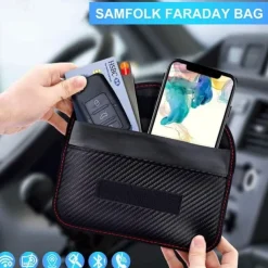 1pc Faraday Bag For Phones Car Keys RFID Signal Blocking Bag Carbon Fiber Case Privacy Protection Key Fob, Anti-Tracking Anti-Hacking Case BlockerYou can clic