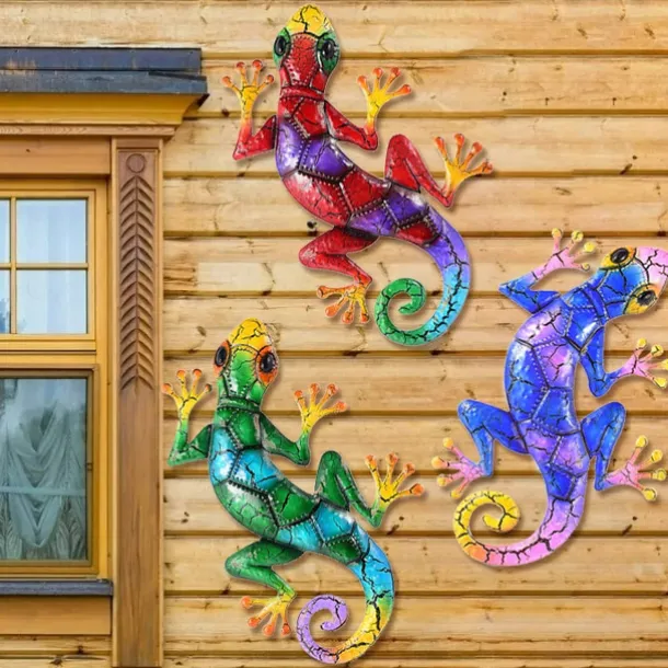 1pc Gecko Metal Wall Art Decor 3D Gecko Hanging Metal Wall Art Hanging Wall Decor For Indoor Outdoor Home Office Bathroom Kitchen Bedroom Living Room Garden 27x43cm/10.6''x16.8''