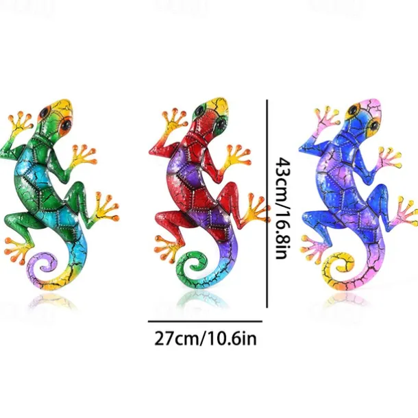 1pc Gecko Metal Wall Art Decor 3D Gecko Hanging Metal Wall Art Hanging Wall Decor For Indoor Outdoor Home Office Bathroom Kitchen Bedroom Living Room Garden 27x43cm/10.6''x16.8''