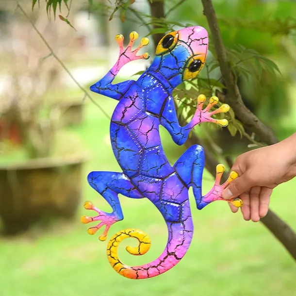 1pc Gecko Metal Wall Art Decor 3D Gecko Hanging Metal Wall Art Hanging Wall Decor For Indoor Outdoor Home Office Bathroom Kitchen Bedroom Living Room Garden 27x43cm/10.6''x16.8''