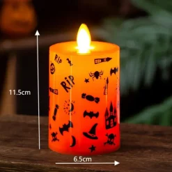 1pc Halloween Flameless Candles Light Spooky Pumpkin Spider Decals Light, Waterproof LED Candles for Indoor and Outdoor, Battery Operated for Fall, Halloween, Home Decor