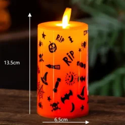 1pc Halloween Flameless Candles Light Spooky Pumpkin Spider Decals Light, Waterproof LED Candles for Indoor and Outdoor, Battery Operated for Fall, Halloween, Home Decor