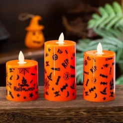 1pc Halloween Flameless Candles Light Spooky Pumpkin Spider Decals Light, Waterproof LED Candles for Indoor and Outdoor, Battery Operated for Fall, Halloween, Home Decor