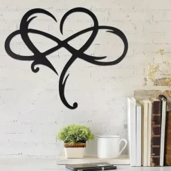 1pc Infinity Heart Black Metal Wall Art Heart-shaped Metal Wall Decor Love Sign Plaque Bedroom Ornaments For Home Wedding Indoor Outdoor Christmas Gifts