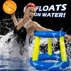 1pc Large Floating Volleyball Net and Basketball Hoop - Inflatable Pool Game Set for Water Fun - Durable and Easy to Assemble - Perfect for Backyard Pool Parties and Outdoor Games