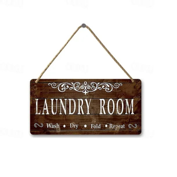 1pc, Laundry Wooden Signs Wood Plaque Wood Plate For Laundry Room Hanging Sign Washhouse Door Decoration Home Wall Decor 15x30cm/6''x12''