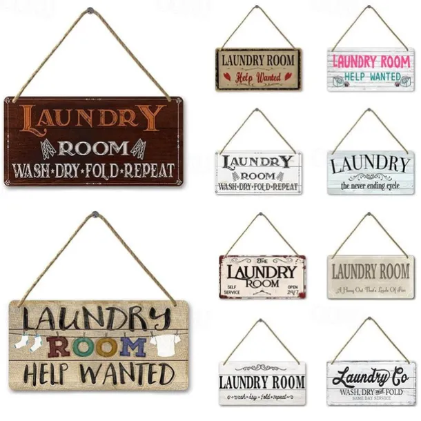 1pc, Laundry Wooden Signs Wood Plaque Wood Plate For Laundry Room Hanging Sign Washhouse Door Decoration Home Wall Decor 15x30cm/6''x12''