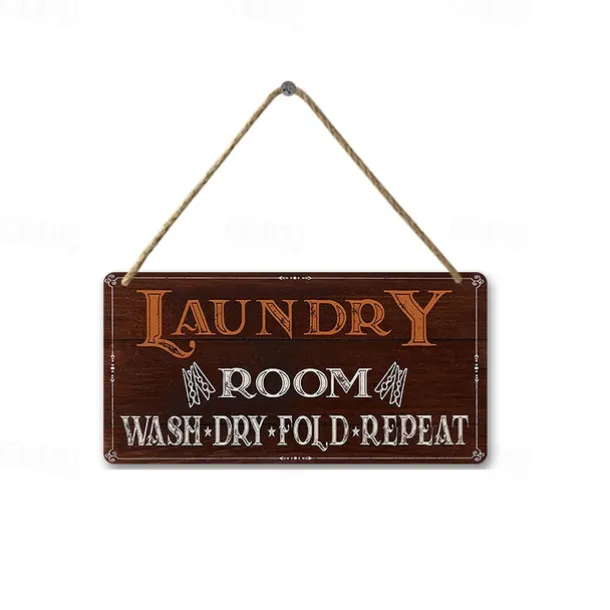 1pc, Laundry Wooden Signs Wood Plaque Wood Plate For Laundry Room Hanging Sign Washhouse Door Decoration Home Wall Decor 15x30cm/6''x12''