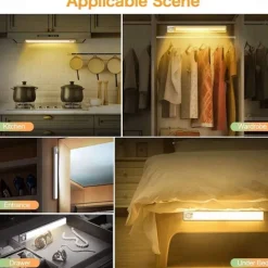 1pc LED Closet Lights - Motion Sensor Under Cabinet USB Rechargeable Night Lamp, Dimmable Indoor Lighting for Kitchen, Wardrobe & Stairs 80/120/160 LEDs