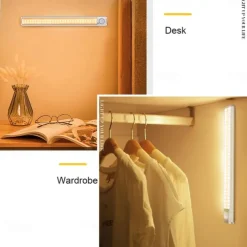 1pc LED Closet Lights - Motion Sensor Under Cabinet USB Rechargeable Night Lamp, Dimmable Indoor Lighting for Kitchen, Wardrobe & Stairs 80/120/160 LEDs