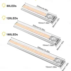 1pc LED Closet Lights - Motion Sensor Under Cabinet USB Rechargeable Night Lamp, Dimmable Indoor Lighting for Kitchen, Wardrobe & Stairs 80/120/160 LEDs