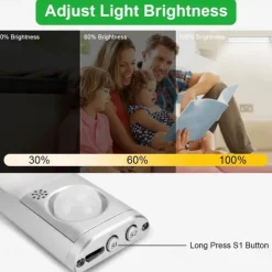 1pc LED Closet Lights - Motion Sensor Under Cabinet USB Rechargeable Night Lamp, Dimmable Indoor Lighting for Kitchen, Wardrobe & Stairs 80/120/160 LEDs