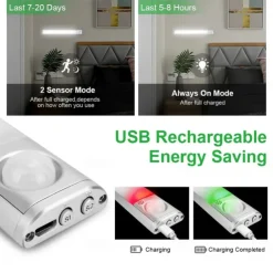1pc LED Closet Lights - Motion Sensor Under Cabinet USB Rechargeable Night Lamp, Dimmable Indoor Lighting for Kitchen, Wardrobe & Stairs 80/120/160 LEDs