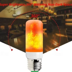 1pc LED Flame Effect Fire Light Bulbs Full Model 5W E27 Flame Bulb 78leds 85-265V Flickering Halloween Christmas Home Decration
