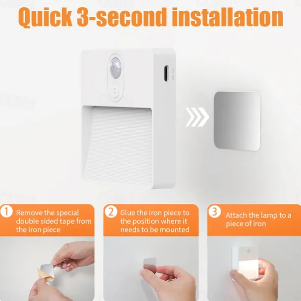 1pc LED Infrared Motion Sensor Night Light, Stepless Dimming Rechargeabl Night Light Automatic On/Off Adjustable Colors for Kitchen, Bedroom, Living Room, Hallway, Bathroom