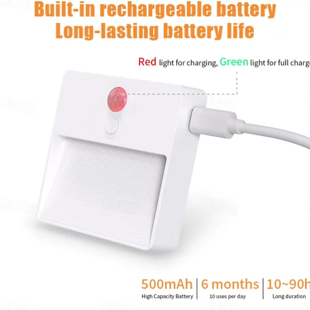 1pc LED Infrared Motion Sensor Night Light, Stepless Dimming Rechargeabl Night Light Automatic On/Off Adjustable Colors for Kitchen, Bedroom, Living Room, Hallway, Bathroom