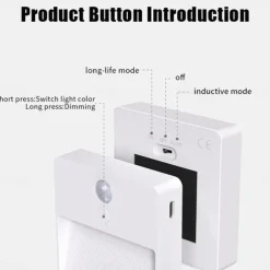 1pc LED Infrared Motion Sensor Night Light, Stepless Dimming Rechargeabl Night Light Automatic On/Off Adjustable Colors for Kitchen, Bedroom, Living Room, Hallway, Bathroom