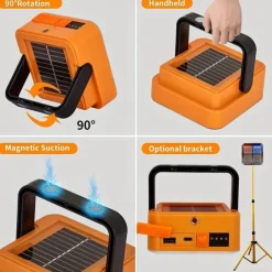1pc LED Portable Solar Work Light, Rechargeable Magnetic Light, Emergency Worklight with 4 Light Modes for Power Failure, Car Repair, Camping, Construction Job Site