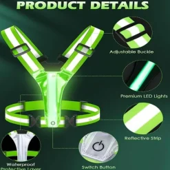1pc LED Reflective Running Vest Light High Visibility, Rechargeable & Adjustable Lighting for Safe Walking, Running, Cycling Durable & Comfortable Design