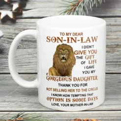 1pc Lion Son-In-Law Coffee Mug 11oz Ceramic Coffee Cups To My Dear Son-In-Law Water Cups From Mother-In-Law Summer Winter Drinkware Gifts