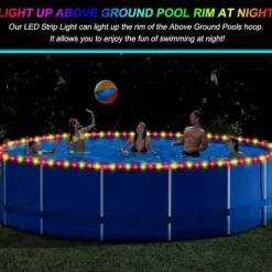 1pc 20M 200Leds Waterproof LED Pool Rim Lights, Submersible Rim Lights with Color Changing Remote Control, Battery Operated for Above Ground Circular Pools Bright Durable String Lights