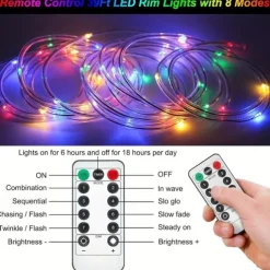 1pc 20M 200Leds Waterproof LED Pool Rim Lights, Submersible Rim Lights with Color Changing Remote Control, Battery Operated for Above Ground Circular Pools Bright Durable String Lights