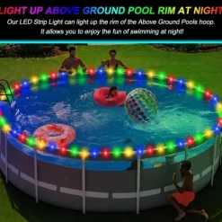 1pc 20M 200Leds Waterproof LED Pool Rim Lights, Submersible Rim Lights with Color Changing Remote Control, Battery Operated for Above Ground Circular Pools Bright Durable String Lights