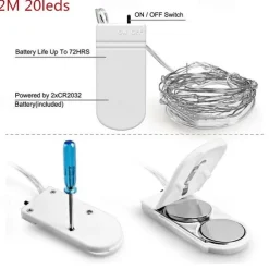 1pc 2m String Lights Outdoor Waterproof String Lights 20 LEDs Warm White White Multi Color for Christmas Party Decorative Batteries Powered