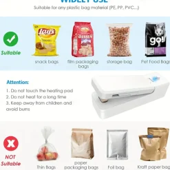 1pc Mini Bag Sealer, USB Rechargeable Portable Sealing Machine, Handheld Heat Vacuum Sealers For Plastic Bags, Kitchen Tools