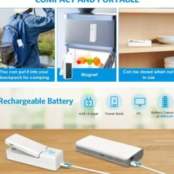 1pc Mini Bag Sealer, USB Rechargeable Portable Sealing Machine, Handheld Heat Vacuum Sealers For Plastic Bags, Kitchen Tools