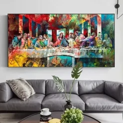 1pc Modern Artistic Graffiti Painting of 'The Last Supper' - Home Decor Wall Art for Corridor Porch or Any Room