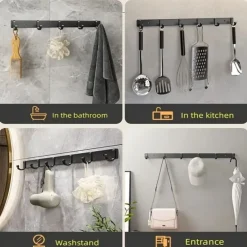 1pc Modern Hanging Hooks For Wall Aluminium Black Towel Holder Bathroom Door Clothe Hanger Coat Rack Wall Mounted