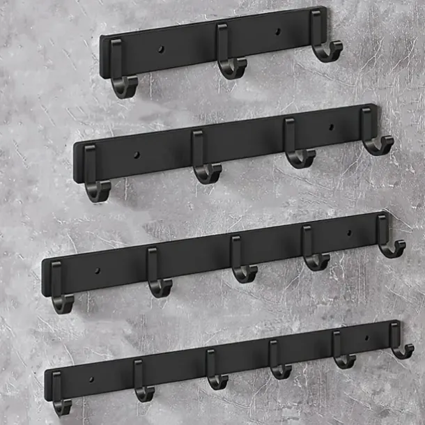 1pc Modern Hanging Hooks For Wall Aluminium Black Towel Holder Bathroom Door Clothe Hanger Coat Rack Wall Mounted