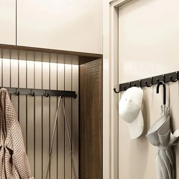 1pc Modern Hanging Hooks For Wall Aluminium Black Towel Holder Bathroom Door Clothe Hanger Coat Rack Wall Mounted