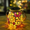 1pc Mosaic Solar Mason Can Light Outdoor Waterproof Glass Art Projection Hanging Lantern Desktop Decoration