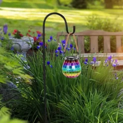 1pc Mosaic Solar Mason Can Light Outdoor Waterproof Glass Art Projection Hanging Lantern Desktop Decoration