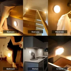 1pc Motion Sensor Lights Indoor Wireless LED Rechargeable magnetic stick on Wall Night Light Battery Operated USB Charging Stair Corridors Closet Kitchen Light Under Cabinets Light