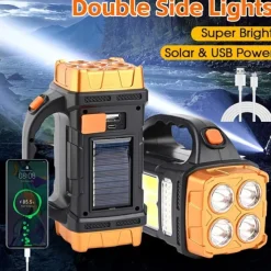 1pc Multifunctional Solar LED+COB Light With Handle, USB Charging Waterproof For Outdoor Camping Safety Emergency At Night