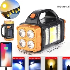 1pc Multifunctional Solar LED+COB Light With Handle, USB Charging Waterproof For Outdoor Camping Safety Emergency At Night
