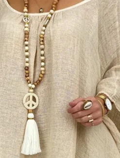 1PC Necklace For Women's Street Daily Wooden Crystal Stone Long