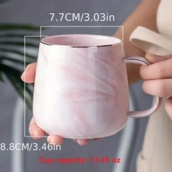 1pc Nordic Marble Pattern Insulated Coffee Cup with Golden Edge - Creative Ceramic Mug for Couples
