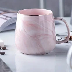 1pc Nordic Marble Pattern Insulated Coffee Cup with Golden Edge - Creative Ceramic Mug for Couples