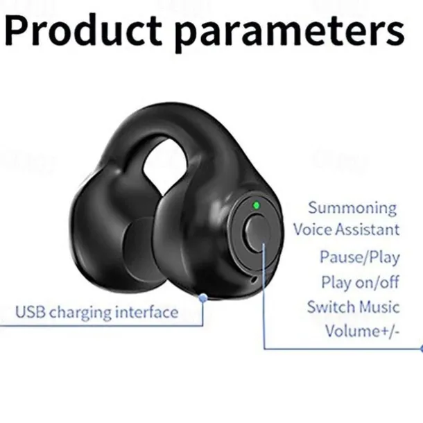 1PC Painless Wear Ear-clip Single Ear Earphone Wireless Bluetooth5.3 Earbuds with Microphone