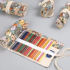 1pc Personalized Print Canvas Craft Pencil Bag With 24 Storage Grids, Back to School Gift